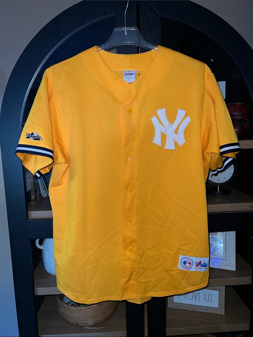 Vintage Majestic Alternate Yellow New York Yankees Mesh Button-Up Jersey XL